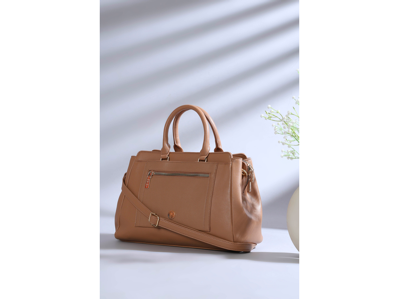 Brown PU Solid Structured Handheld Bag at 50% Off product view
