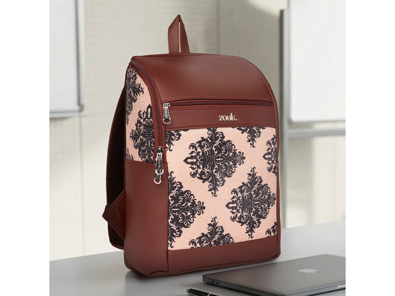 Amalia Laptop Backpack (Brown) - Mughal Motif at 38% Off product view