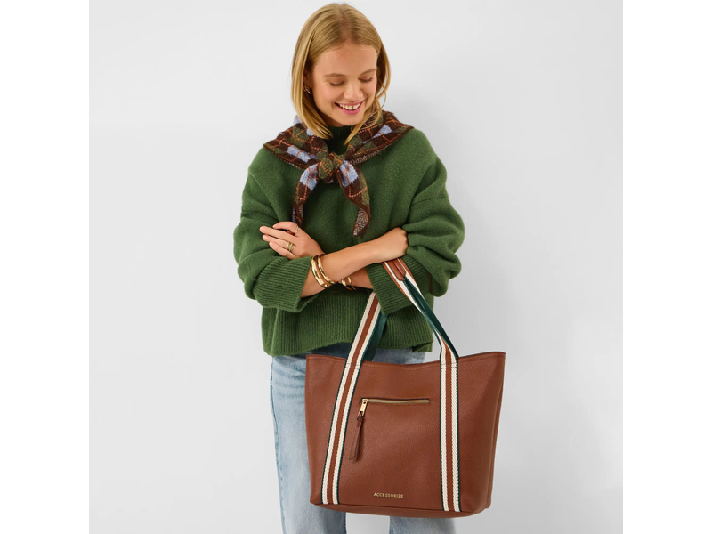Tan Webbing Strap Tote Bag at 30% Off product view
