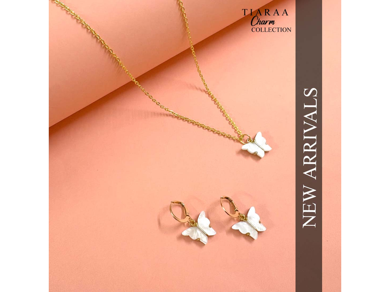 White Butterfly Charm Necklace Set at 69% Off product view