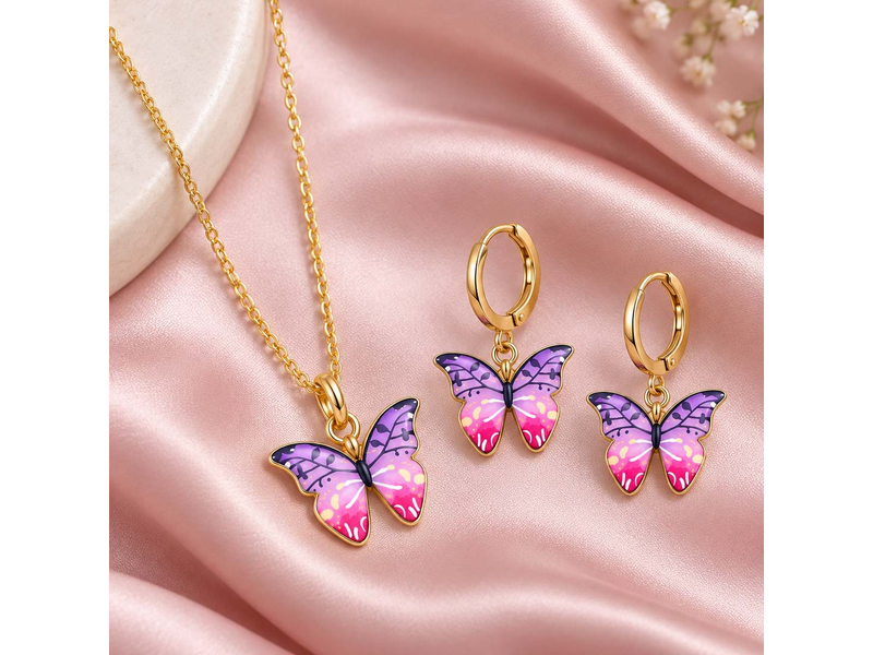 Purple Multi Butterfly Charm Necklace Set at 69% Off product view