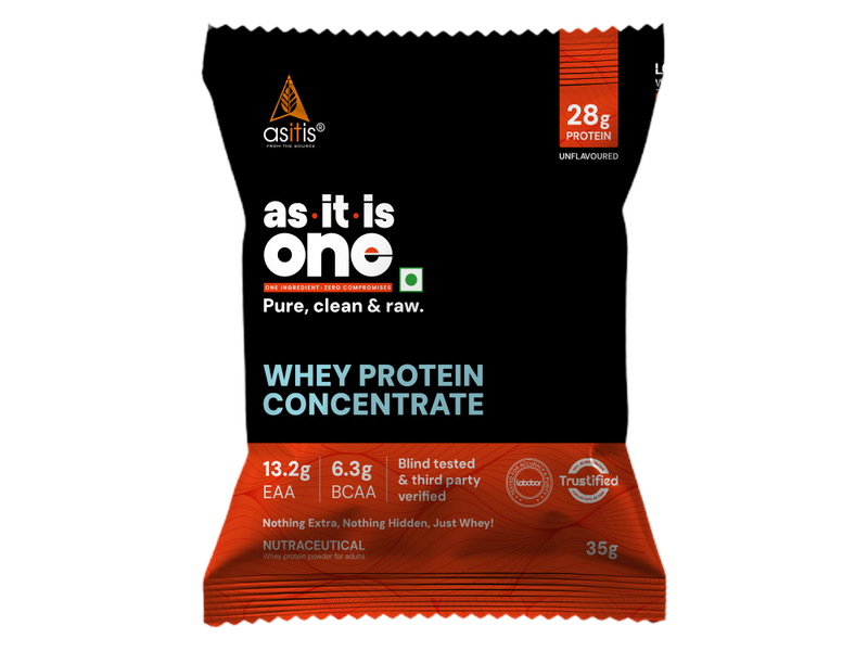 AS-IT-IS ONE Whey Protein Concentrate Sachets | 28g Protein per Serving | Unflavoured at 42% Off product view