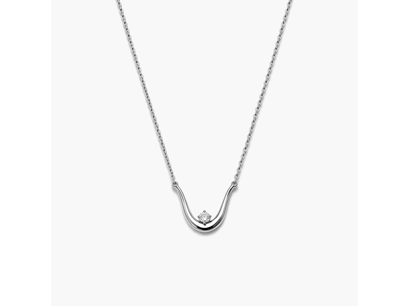 Curved Arc Platinum Plated 925 Sterling Silver Necklace at 37% Off product view