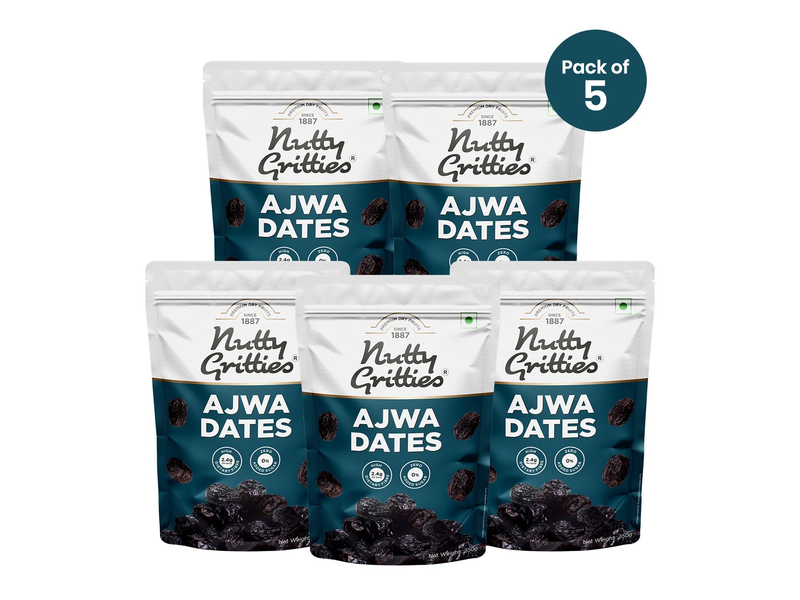 Nutty Gritties Ajwa Dates | Naturally Sweet, Soft Texture | Pack of 5 x 350g Each - 1.75Kg at 15% Off product view