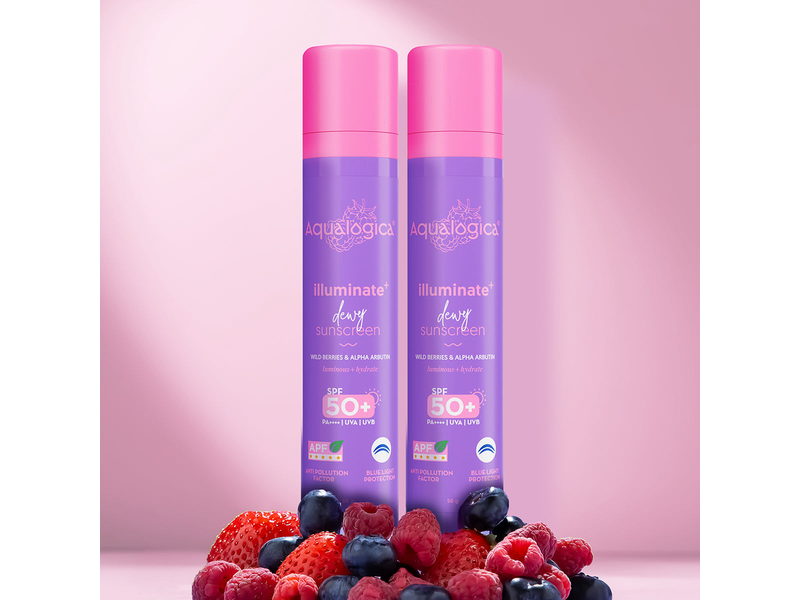 Illuminate+ Dewy Sunscreen In-Vivo Tested SPF 50+ PA++++ with Wild Berries & Alpha Arbutin - 50 g(Pack of 2) at Rs 629 against Rs 898 on Aqualogica