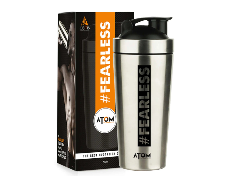 AS-IT-IS ATOM Steel Shaker Bottle 750ml | Rust Proof, Easy Grip | For Gym & Travel at 43% Off product view