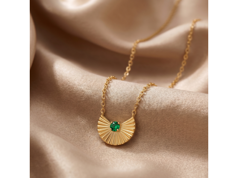 Golden Fan Emerald Charm Necklace at 50% Off product view