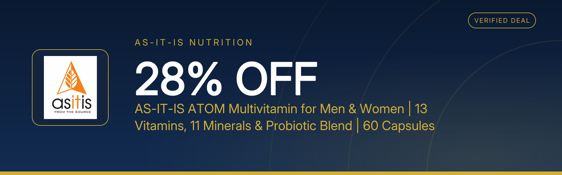AS-IT-IS ATOM Multivitamin for Men & Women | 13 Vitamins, 11 Minerals & Probiotic Blend | 60 Capsules at 28% Off