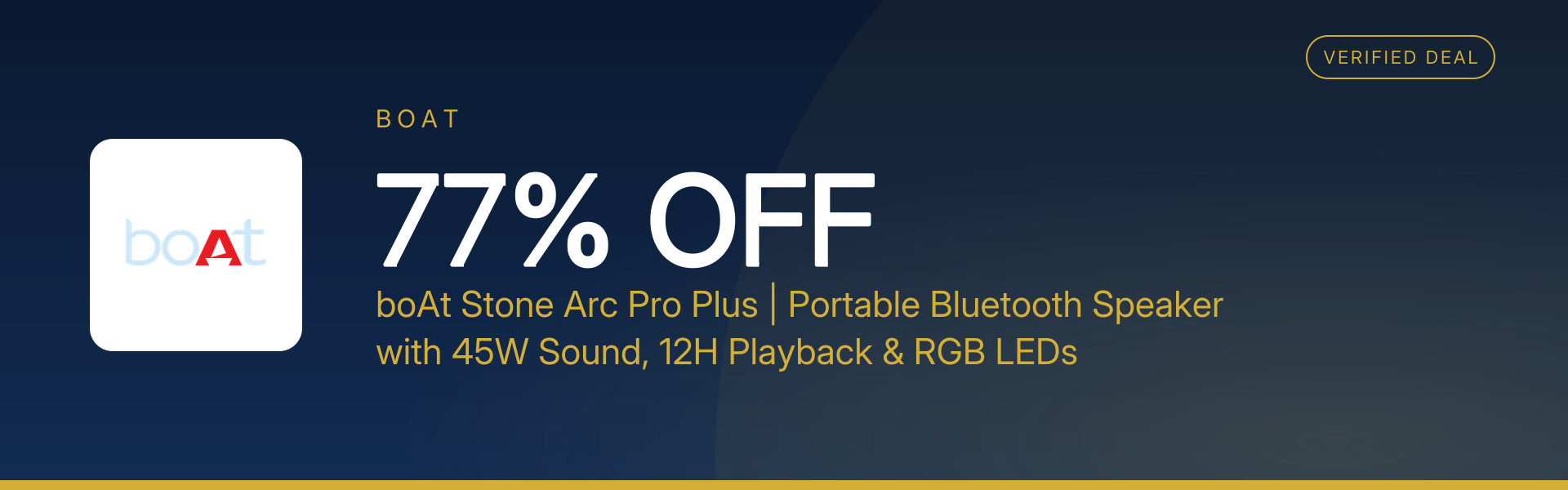boAt Stone Arc Pro Plus | Portable Bluetooth Speaker with 45W Sound, 12H Playback & RGB LEDs at 77% Off