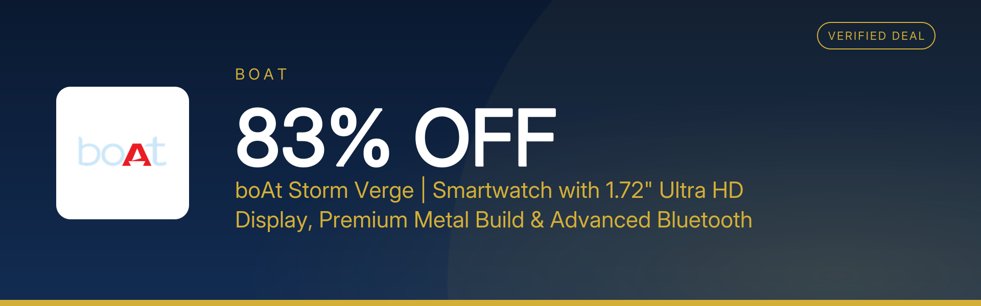 boAt Storm Verge | Smartwatch with 1.72" Ultra HD Display, Premium Metal Build & Advanced Bluetooth Calling at 83% Off