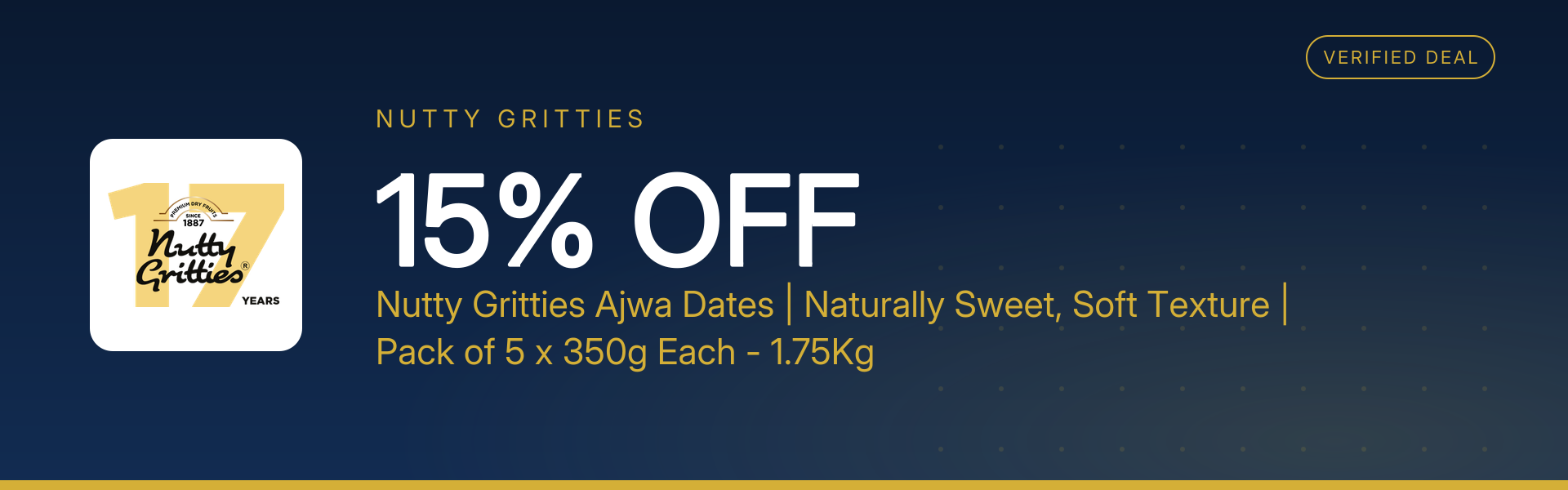 Nutty Gritties Ajwa Dates | Naturally Sweet, Soft Texture | Pack of 5 x 350g Each - 1.75Kg at 15% Off