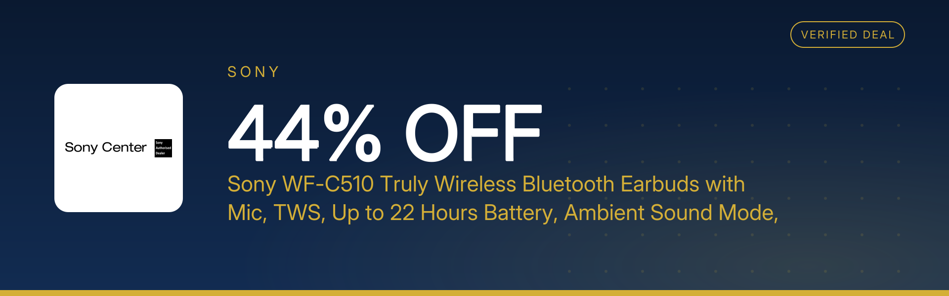 Sony WF-C510 Truly Wireless Bluetooth Earbuds with Mic, TWS, Up to 22 Hours Battery, Ambient Sound Mode, Small and Comfortable, IPX4 at 44% Off