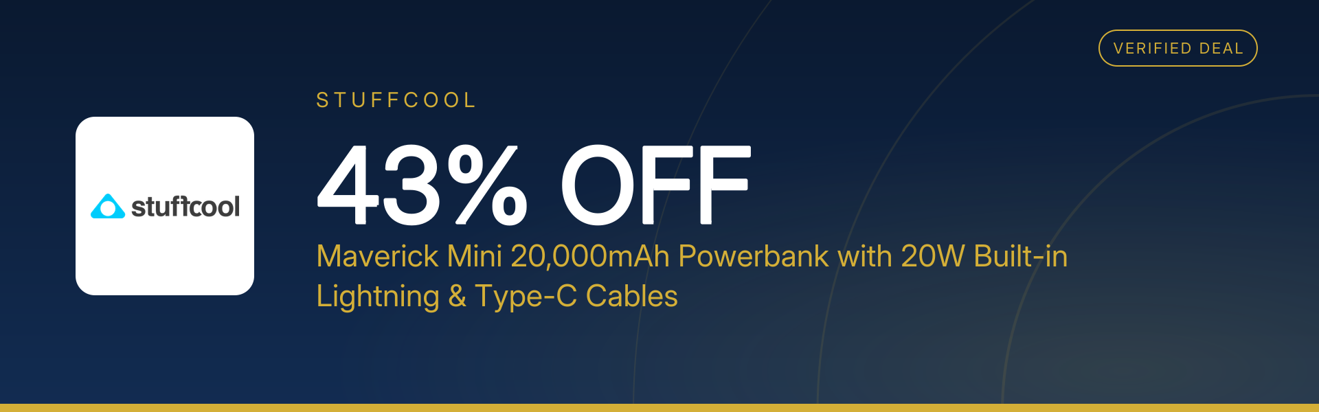 Maverick Mini 20,000mAh Powerbank with 20W Built-in Lightning & Type-C Cables at 43% Off
