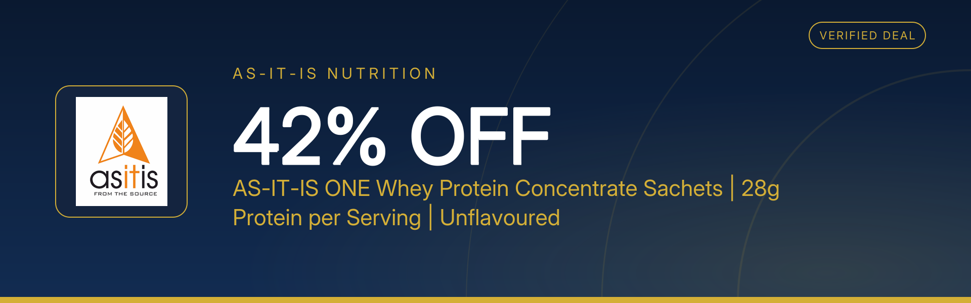 AS-IT-IS ONE Whey Protein Concentrate Sachets | 28g Protein per Serving | Unflavoured at 42% Off