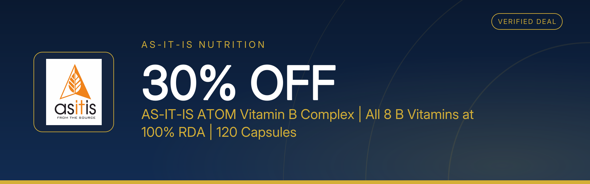 AS-IT-IS ATOM Vitamin B Complex | All 8 B Vitamins at 100% RDA | 120 Capsules at 30% Off
