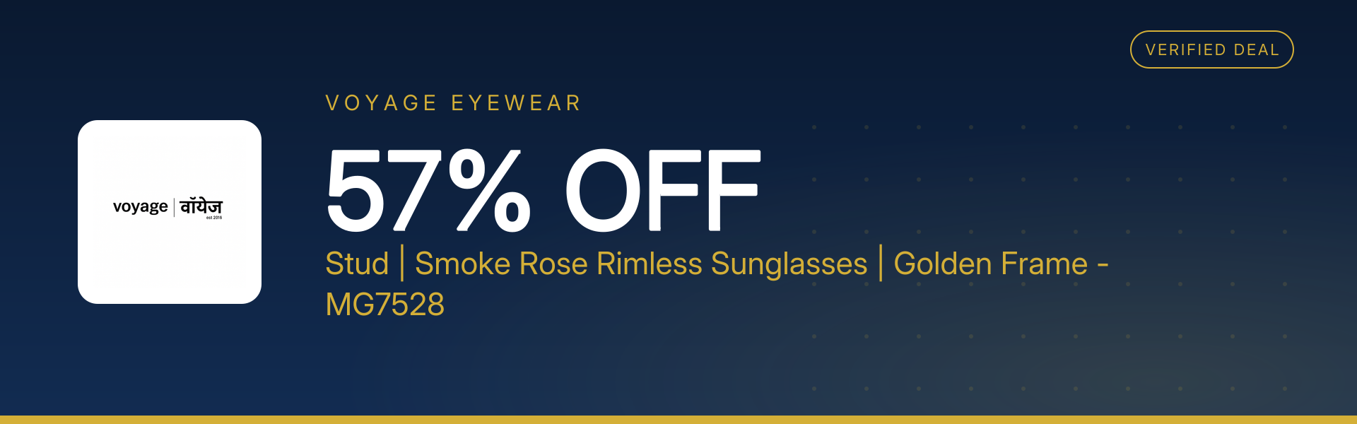 Stud | Smoke Rose Rimless Sunglasses | Golden Frame - MG7528 at 57% Off