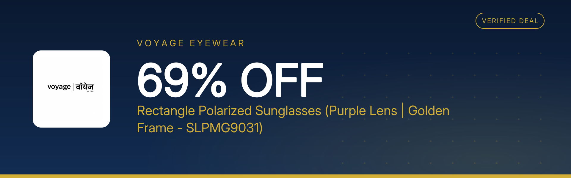 Rectangle Polarized Sunglasses (Purple Lens | Golden Frame - SLPMG9031) at 69% Off