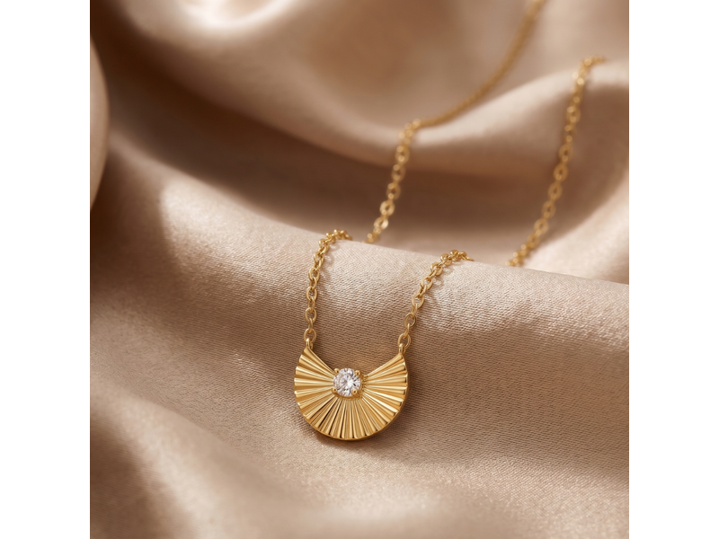 Golden Fan Crystal Charm Necklace at 50% Off product view