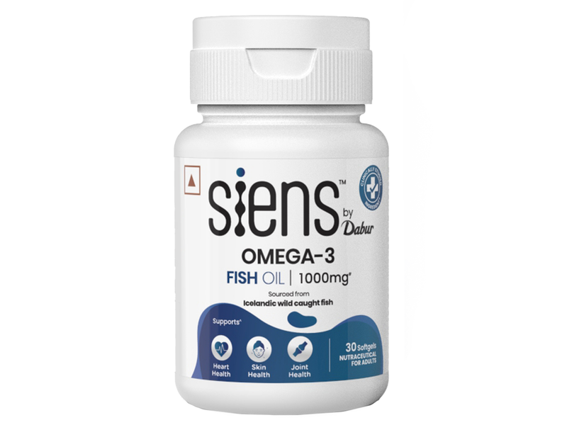 Siens By Dabur Omega-3 Capsules with Fish Oil | 180mg EPA & 120mg DHA | 30 soft gels | Supports Heart, Skin & Joint Health at 40% Off product view