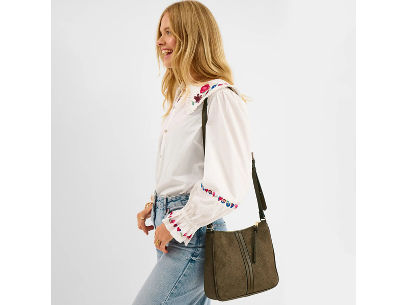 Khaki Embossed Faux Suede Sling Bag at 30% Off product view