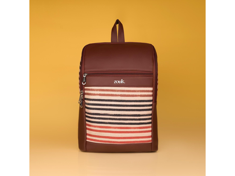 Amalia Laptop Backpack (Brown) - Qutub Stripes at 38% Off product view