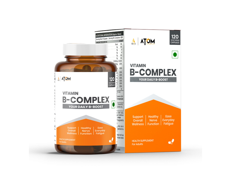 AS-IT-IS ATOM Vitamin B Complex | All 8 B Vitamins at 100% RDA | 120 Capsules at 30% Off product view