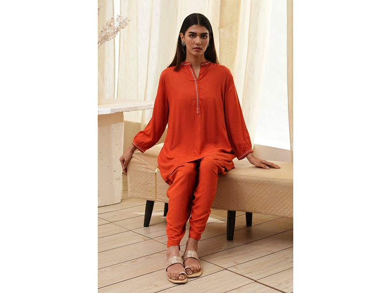 Burnt Orange Straight Solid Co-ord Set at 50% Off product view